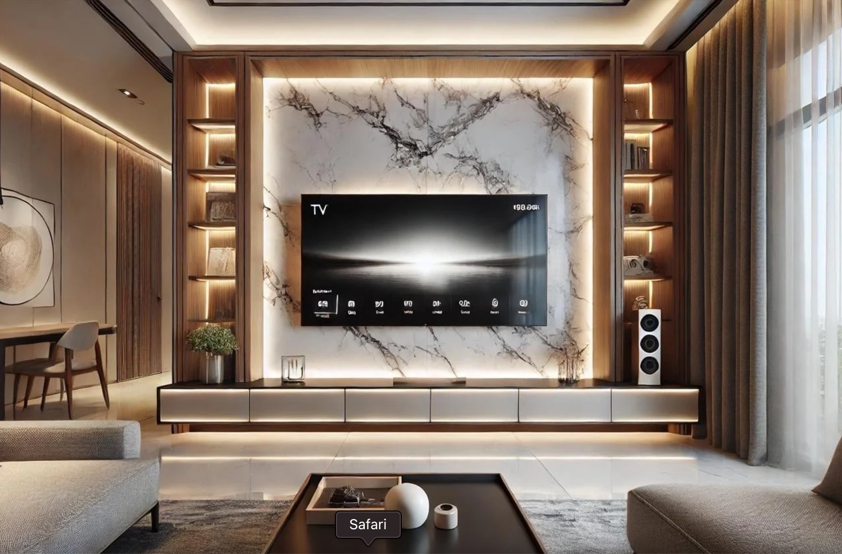 Modern Media Wall Marble Wood Design